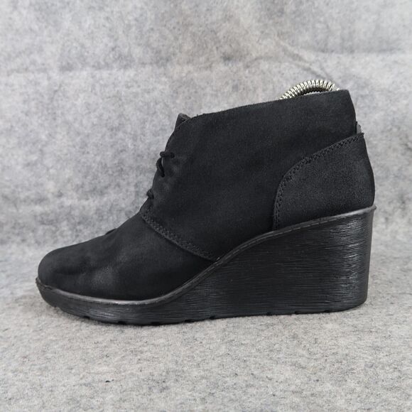 Clarks Shoes Women 7.5 Bootie Wedge Fashion Comfort Leather Classic Chukka Black - Picture 4 of 13
